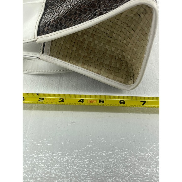 Woven Straw Satchel Bag Top Handle Purse Neutral Colorblock Small - Picture 7 of 8